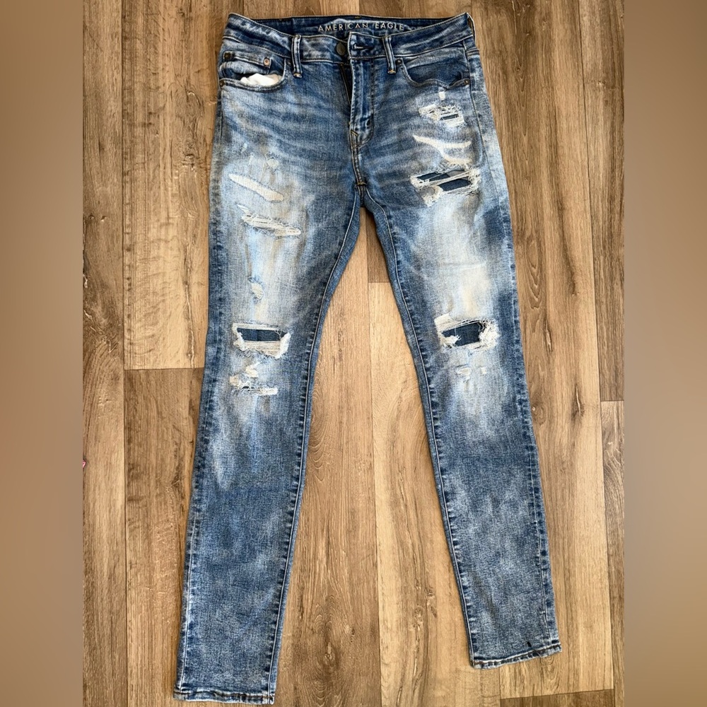 American Eagle Outfitters Blue Skinny Jeans Distressed